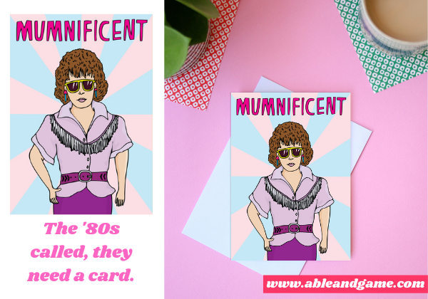 '80s inspired card for mum. text reads Mumnificent