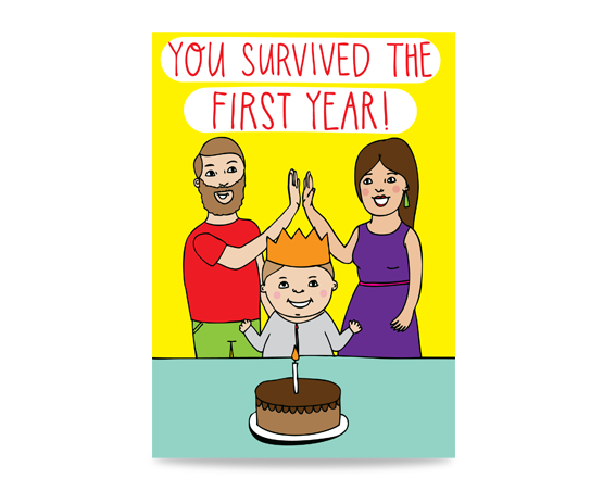 A greeting card for parents celebrating their child&#39;s first birthday